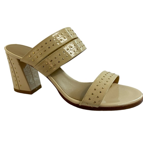 STUART WEITZMAN 7.5 Patent Leather Studded Accents Slides - Picture 2 of 13